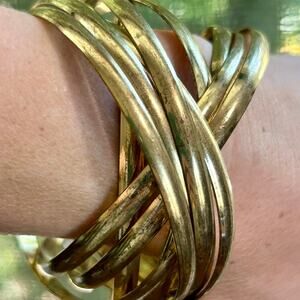 Vintage Interlocking Gold Tone Bangle Bracelet – Set of 9 Bands